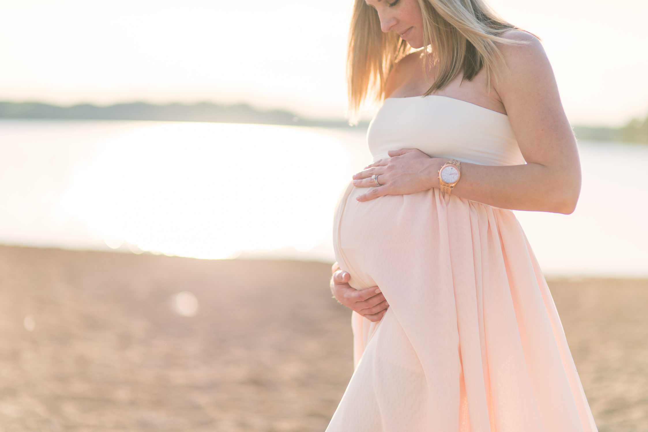 sunset maternity on michigan beach